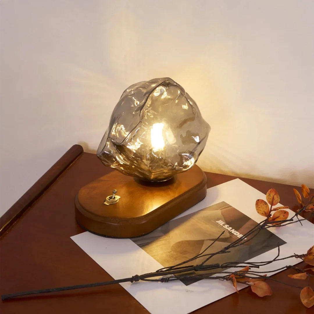 CubeGlow – Modern Ice Cube Table Lamp with Wood Base