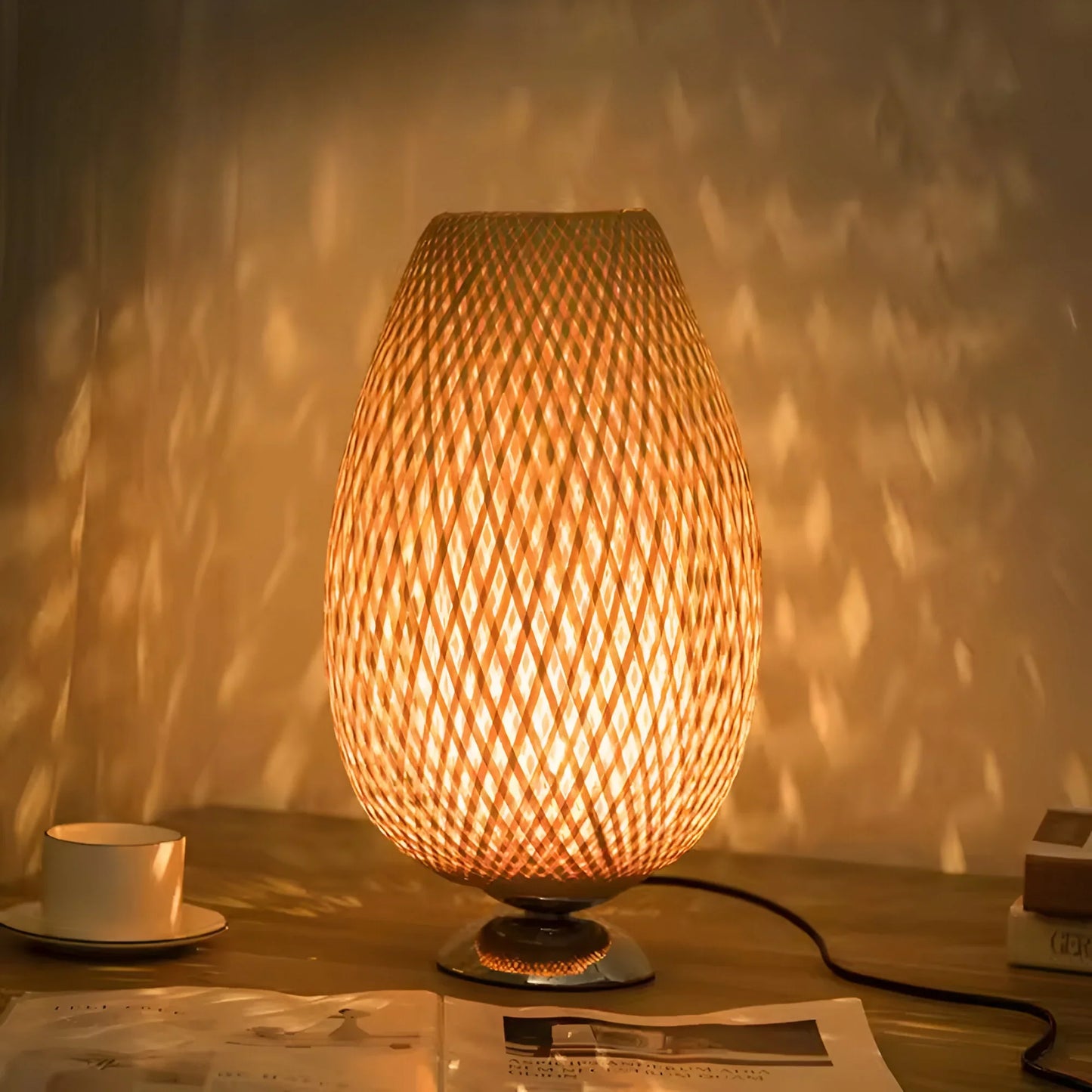 BambooGlow – Handwoven Rattan Table Lamp